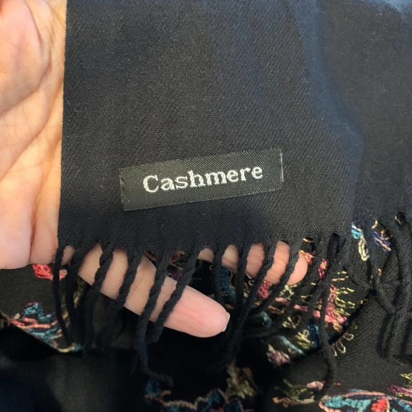 Black Hand Embroidered Cashmere Shawl - Picture 8 of 8